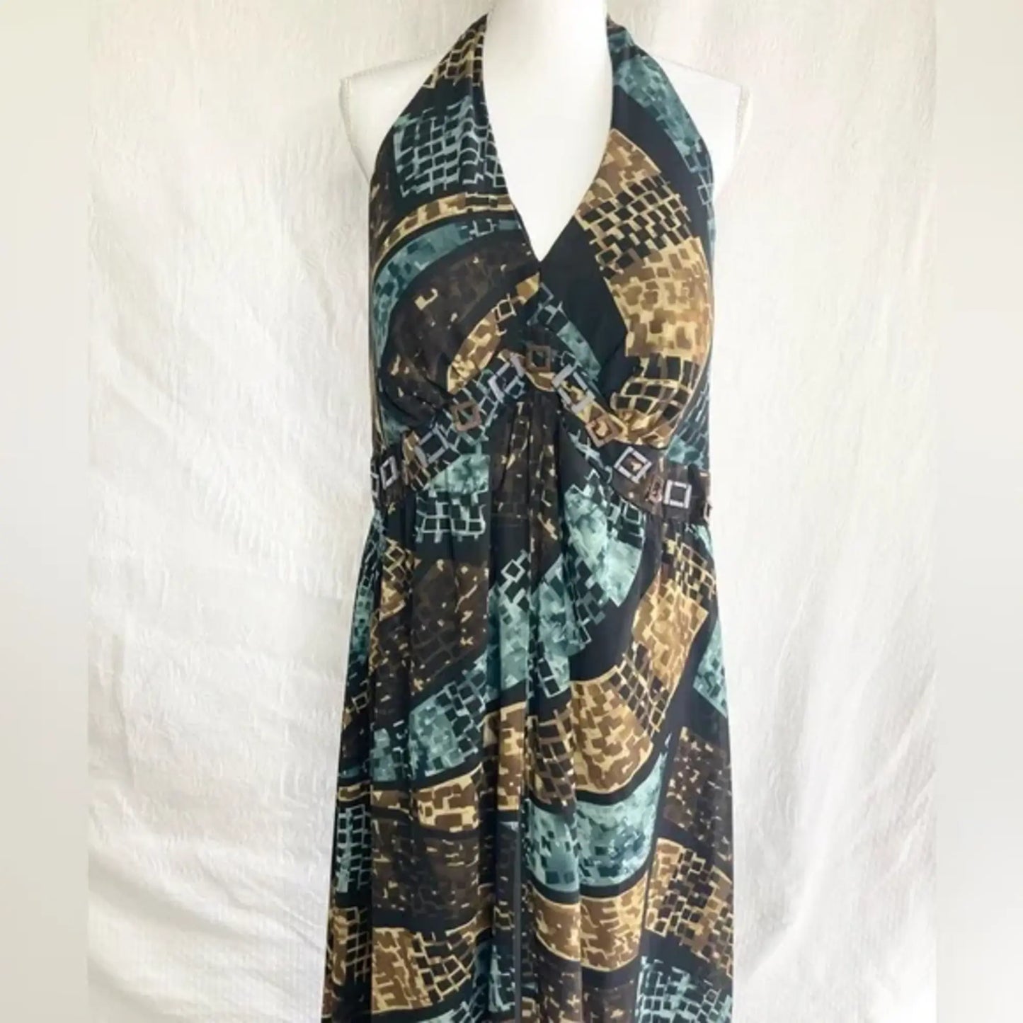 Lane Bryant Pre-owned Boho Mosaic Print Halter-Top Maxi Dress