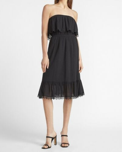 Express Strapless Lace Trim Midi Dress