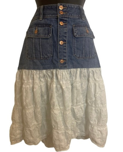 Abercrombie & Fitch Denim & Lace Detail Skirt